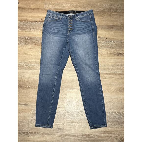 Torrid Sky High Skinny Jeans Women 14 Med Wash Distressed Button Fly Stretch EUC - Picture 8 of 13